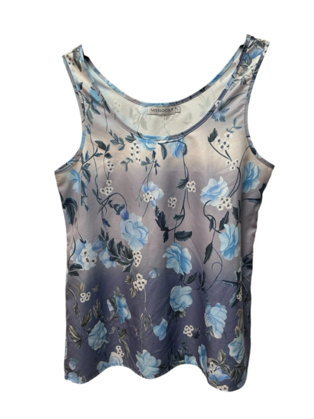 Misslook Tank Top Tunic Sleeveless Blouse Womens L Multicolor Blue Floral Satin - Picture 14 of 14